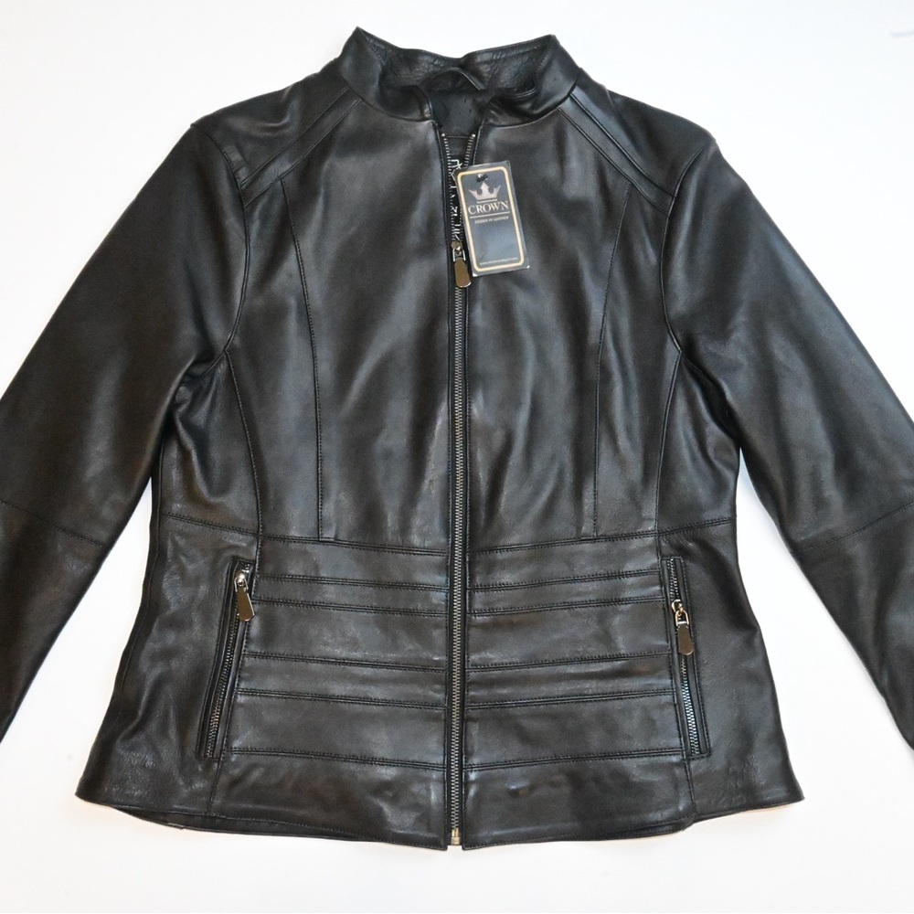 Crown Women's Sleek Black Leather Jacket